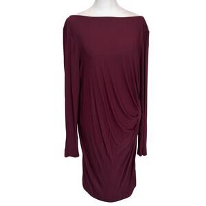Worth New York Burgundy Side Ruche Long Sleeve Stretch Dress Womens Size Large
